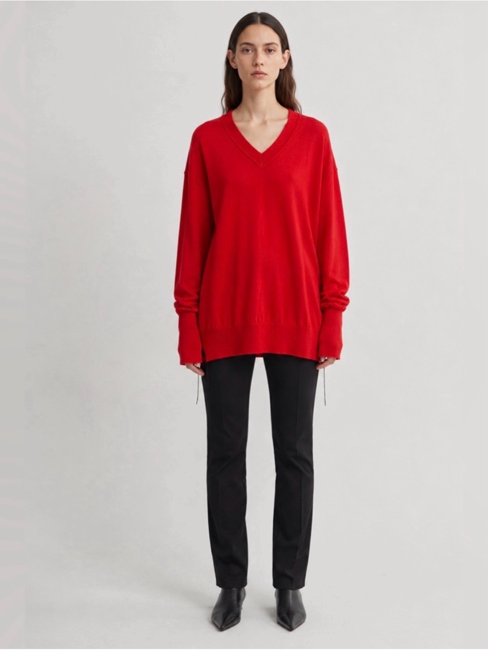 Helmut Lang Red 100% Cashmere V-Neck Sweater Size L Minimalist Perfect Condition
